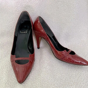 Kenneth Cole NY 7B Leather Pointed enclosure toe, brick crocodile 3.75” heels